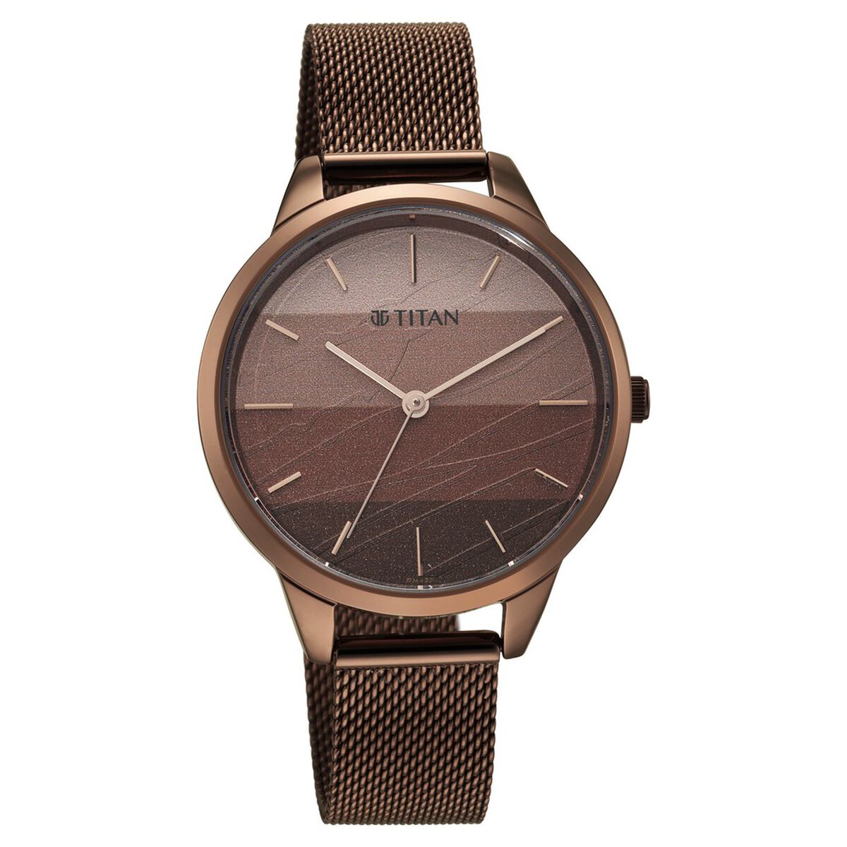 Titan Purple Glam It Up Quartz Analog Multicoloured Dial Brown Stainless Steel Strap Watch For Women 1
