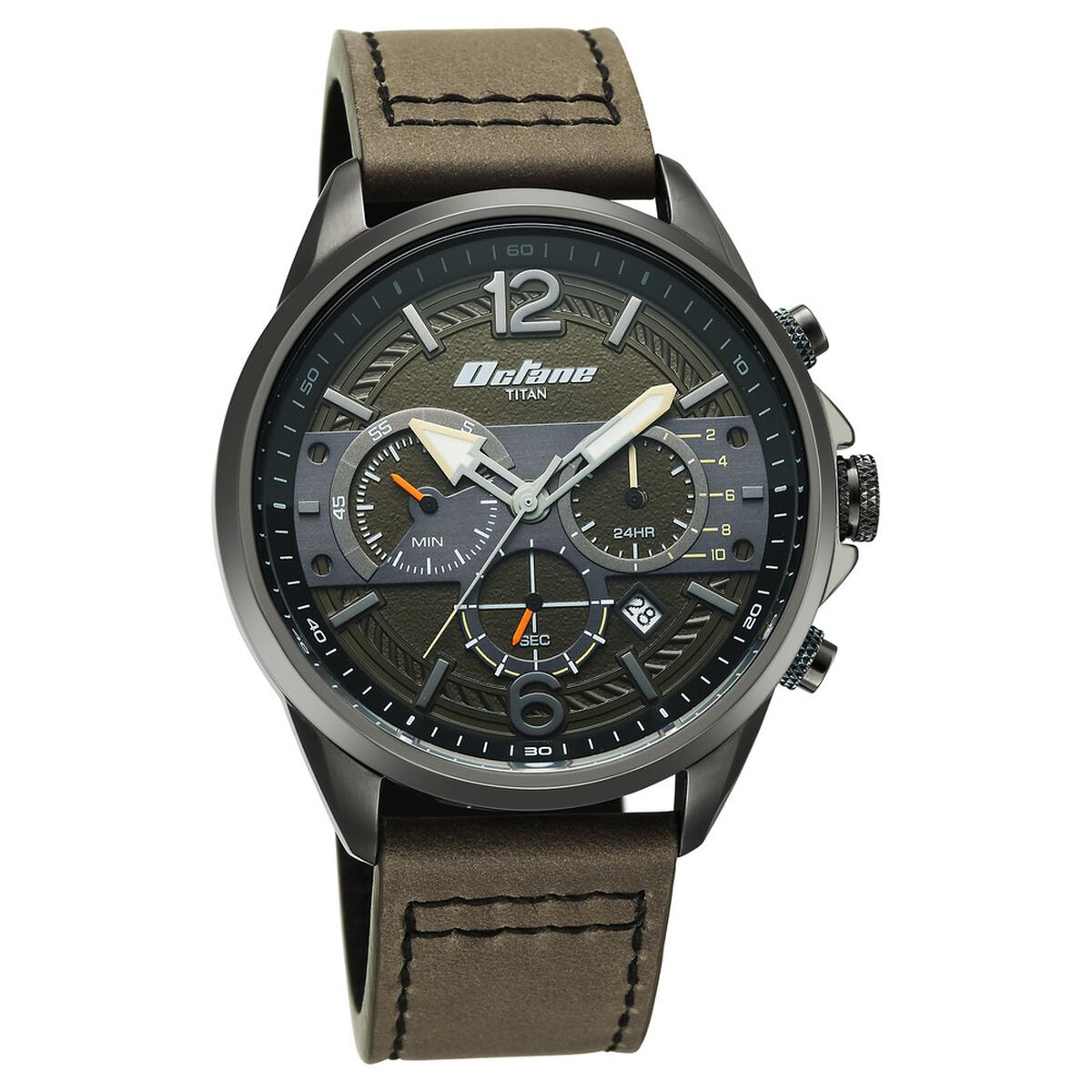 Titan Octane Cred Analog with Green Dial Grey Leather Strap Watch for Men 2