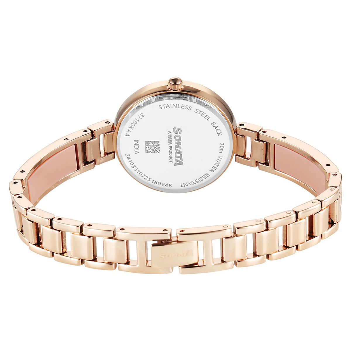 Sonata Aura Quartz Analog Pink Dial Rose Gold Stainless Steel Strap Watch For Women 4