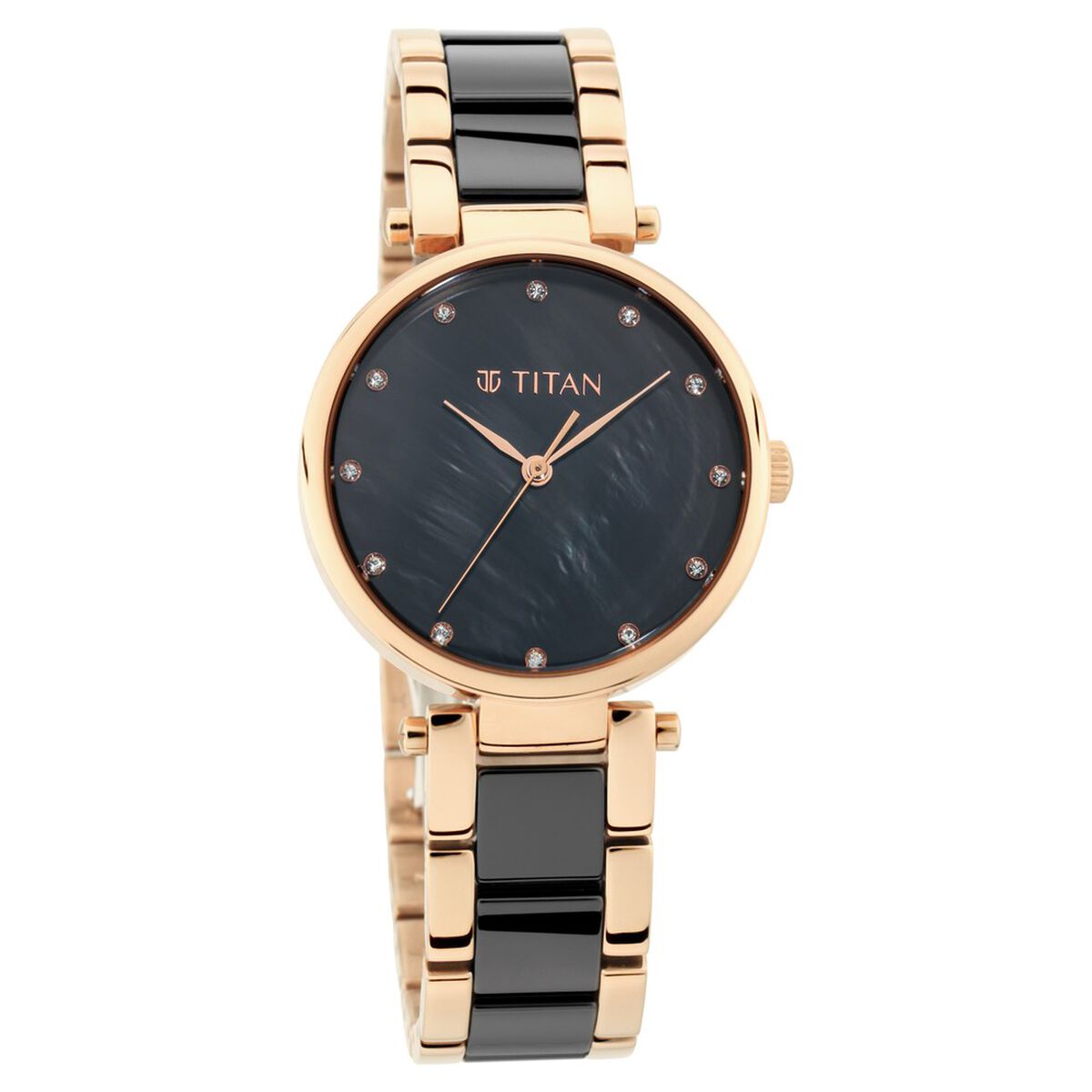 Titan Purple Quartz Analog Black Dial Two Toned Ceramic Strap Watch For Women 1