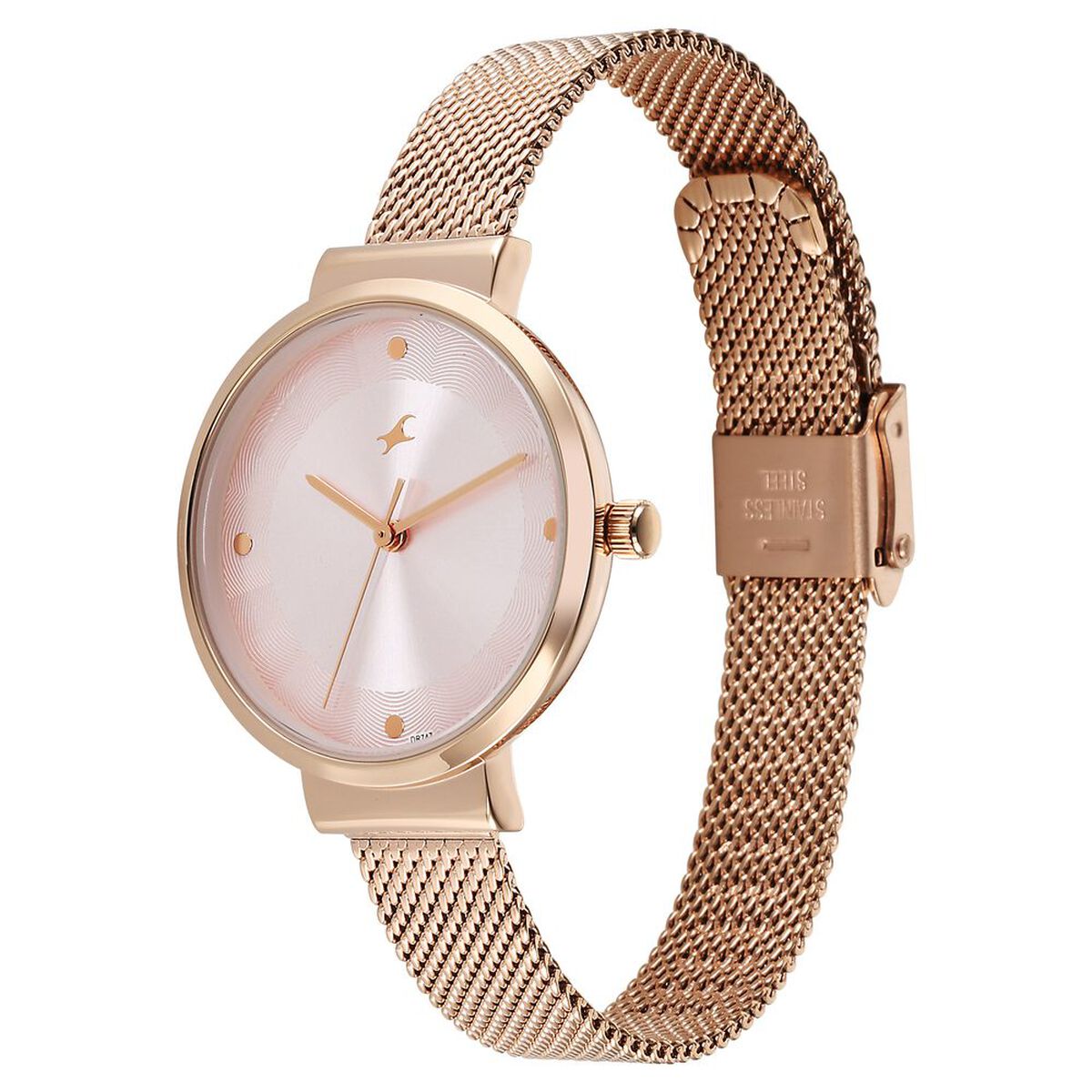 Fastrack Stunners X Quartz Analog Pink Dial Stainless Steel Strap Watch For Girls 3