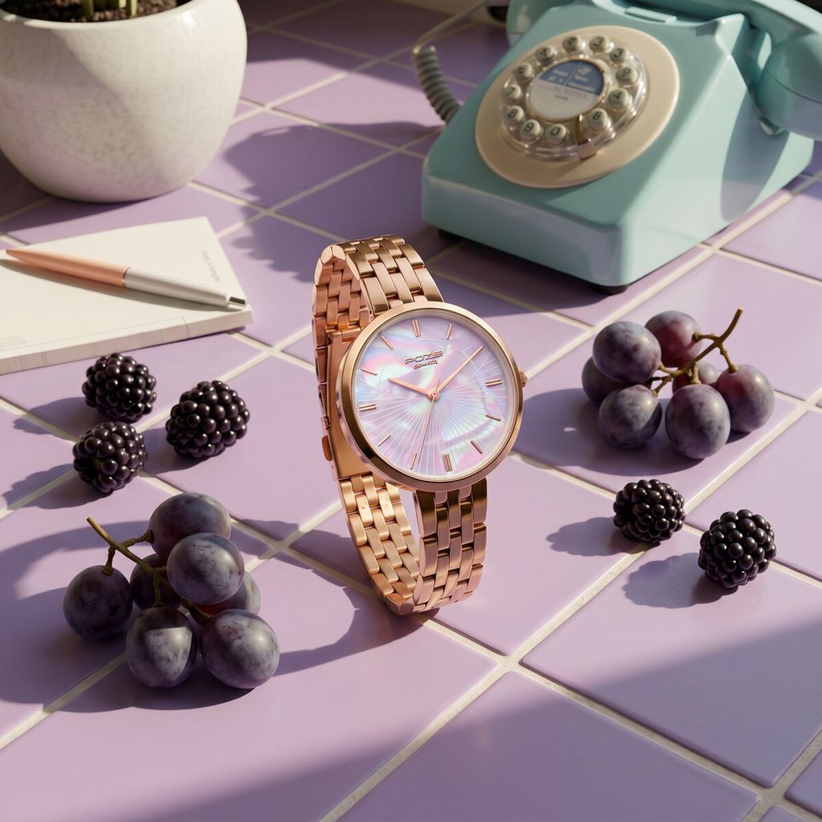 Poze By Sonata Quartz Analog Mother of Pearl Dial Rose Gold Stainless Steel Strap Watch For Women 1