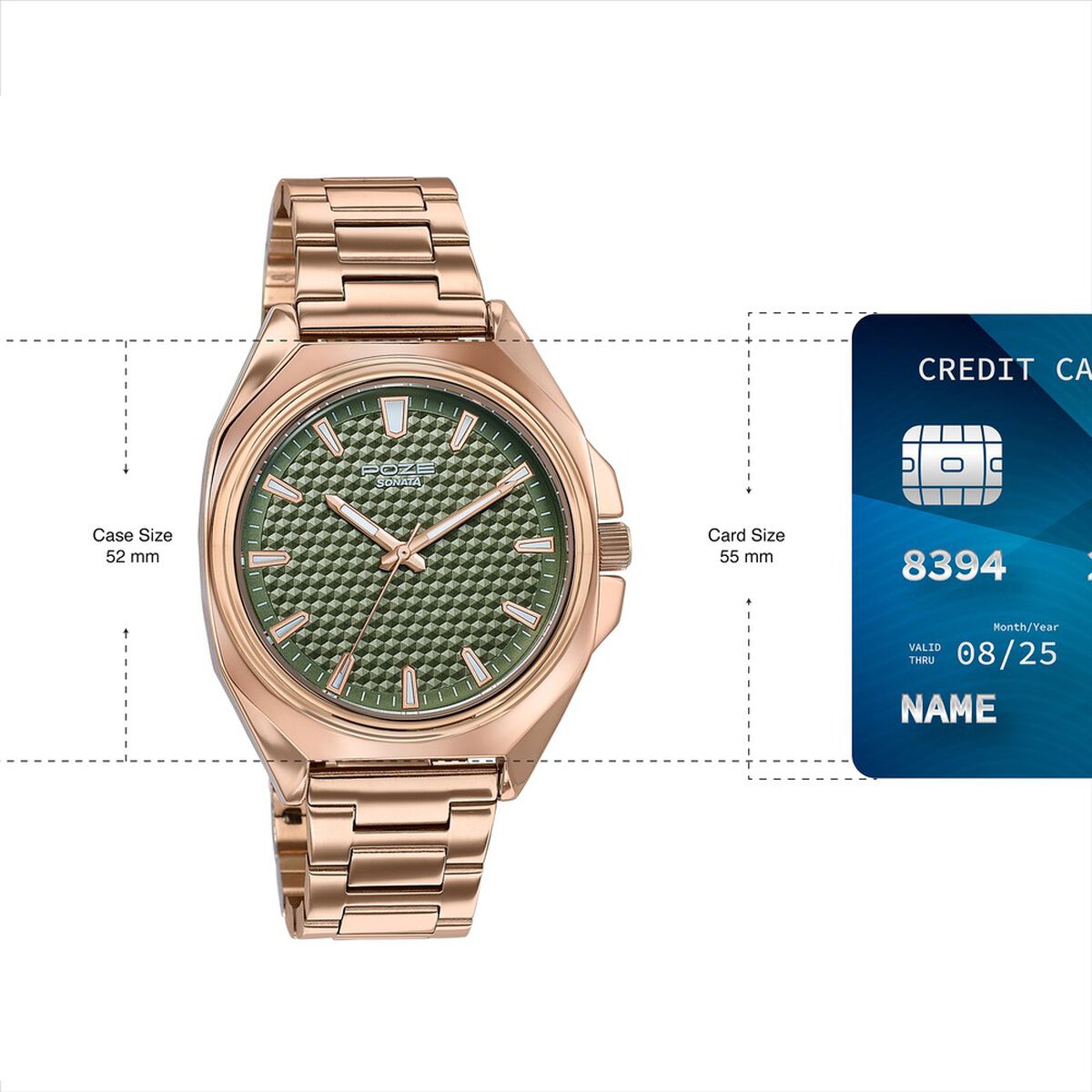Poze By Sonata Quartz Analog Green Dial Rose Gold Metal Strap Watch For Men 4