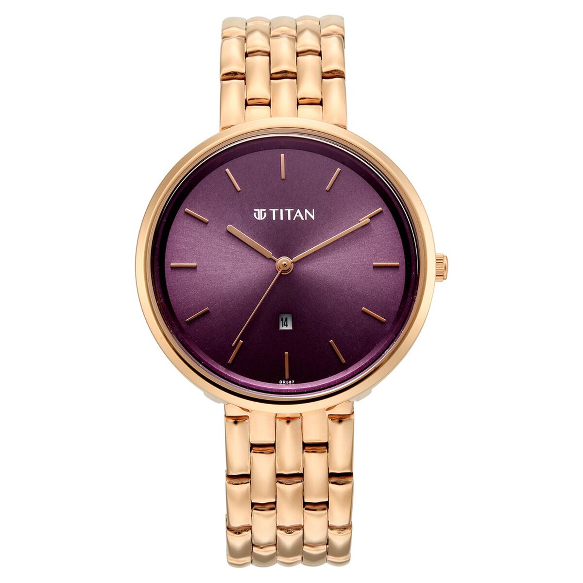 Titan Neo Quartz Analog Purple Dial Rose Gold Metal Strap Watch For Women 1