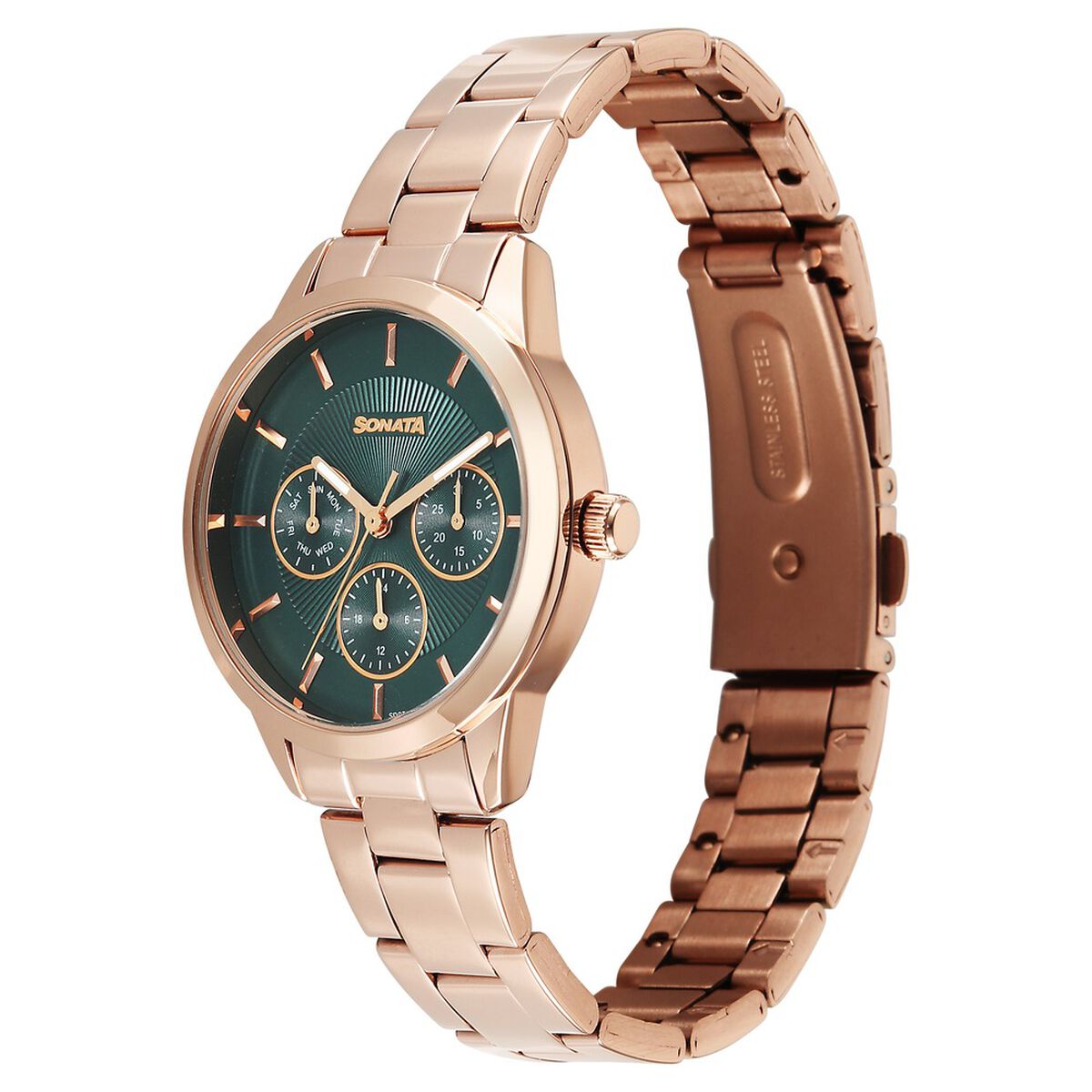 Sonata Festive Quartz Multifunction Green Dial Metal Strap Watch For Women 2