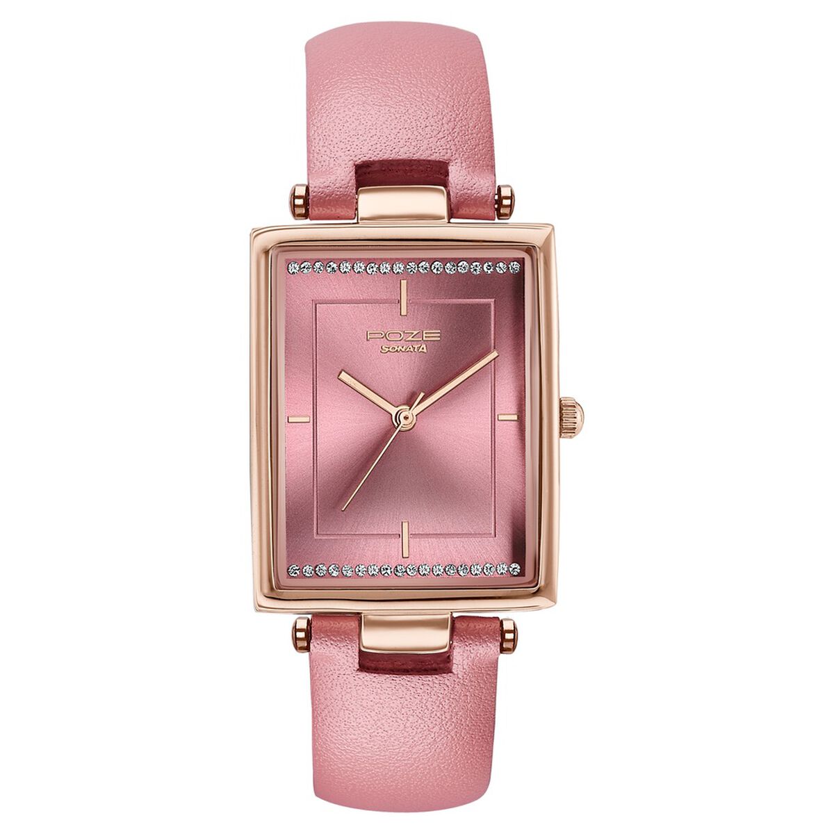 Poze By Sonata Quartz Analog Pink Dial Pink Leather Strap Watch For Women 2