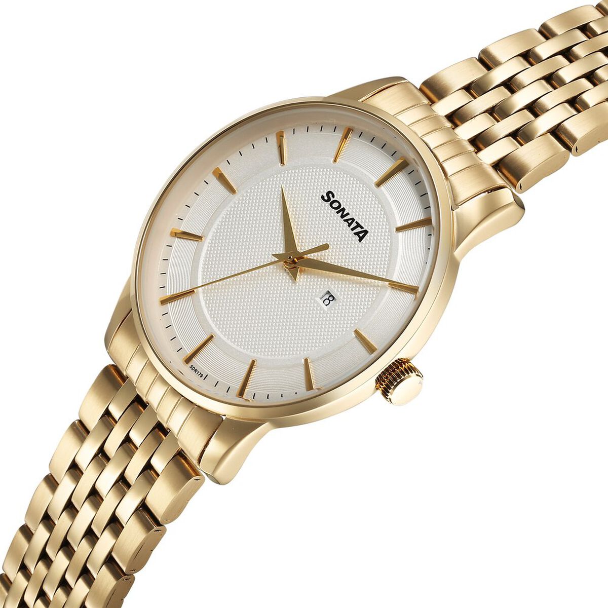 Sonata Wedding Quartz Analog Off White Dial Stainless Steel Strap Watch For Men 2