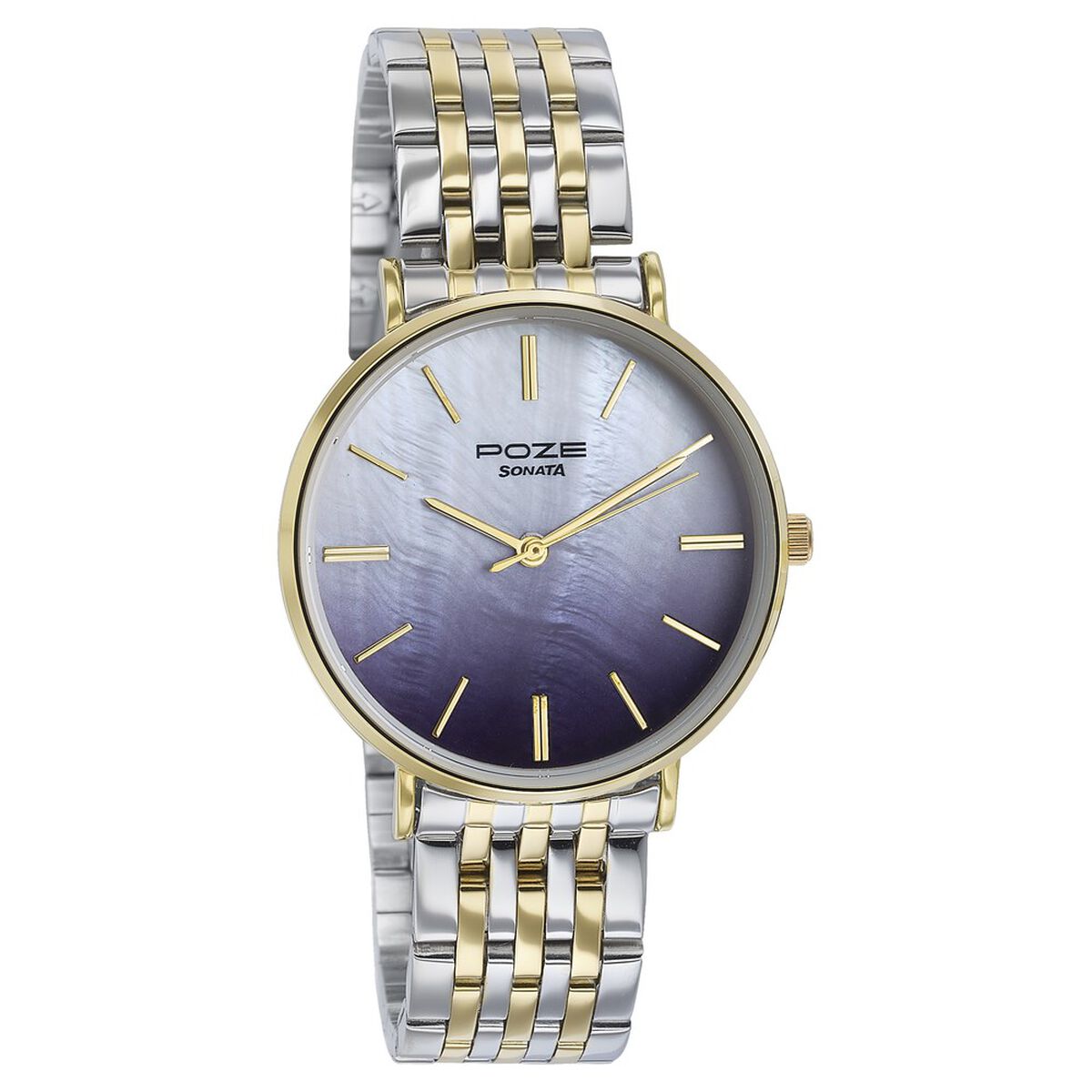 Sonata Poze Quartz Analog Blue Mother Of Pearl Dial Two Toned Color Stainless Steel Strap Watch For Women 3