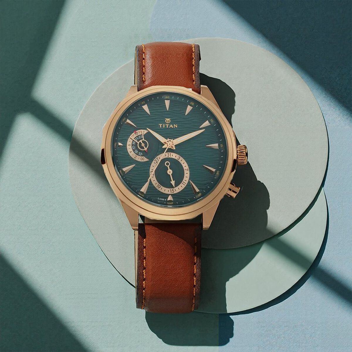 Titan Maritime Green Dial Quartz Multifunction Leather Strap watch for Men 1