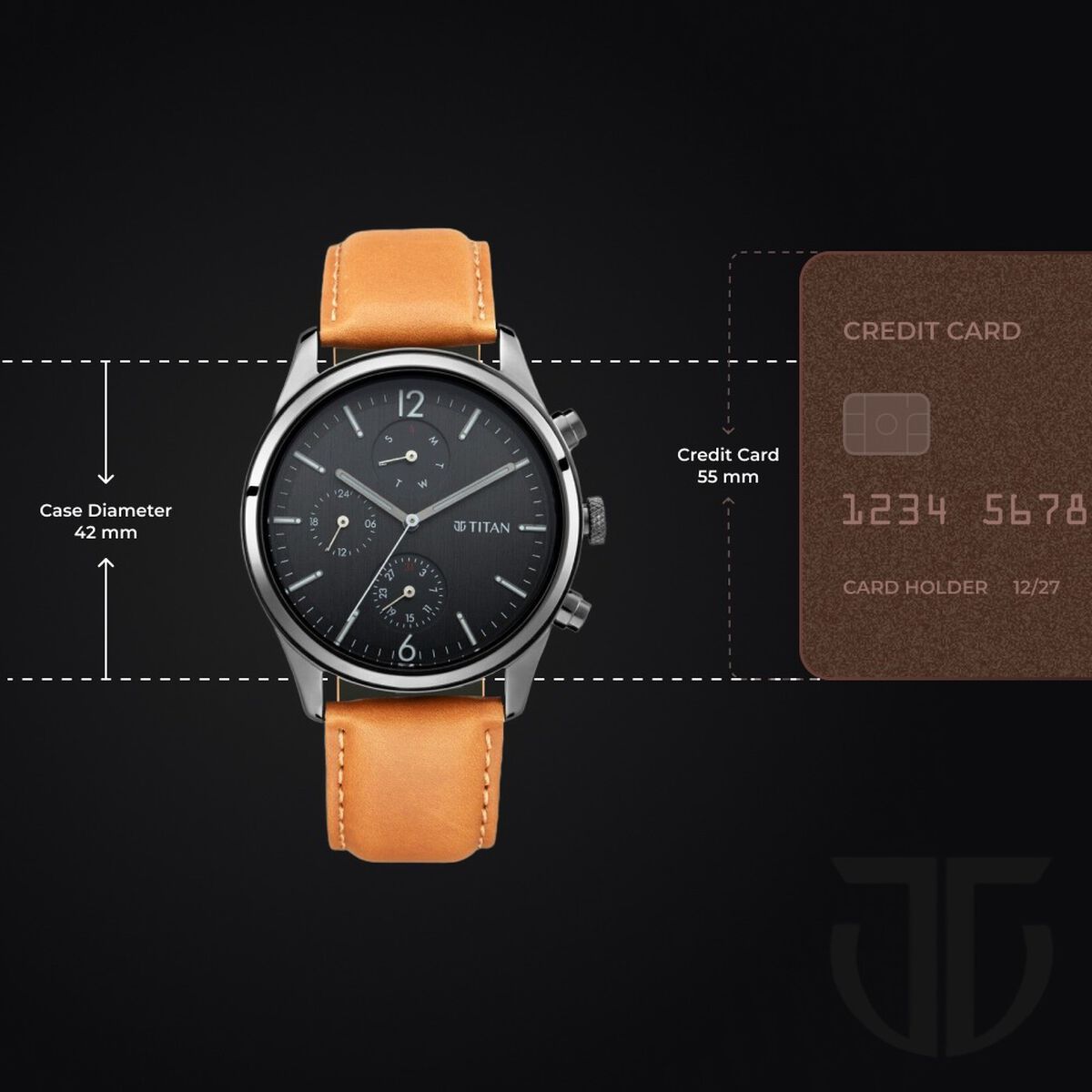Titan Workwear Multifunction Black Dial Tan Leather Strap Watch For Men 3