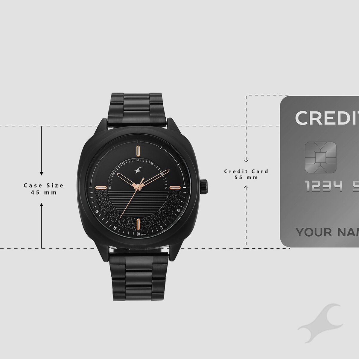 Fastrack Stunners Quartz Analog Black Dial Black Stainless Steel Strap Watch For Guys 4