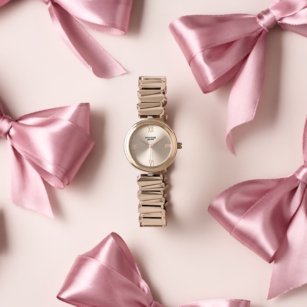Poze By Sonata Quartz Analog Pink Dial Rose Gold Metal Strap Watch For Women 1