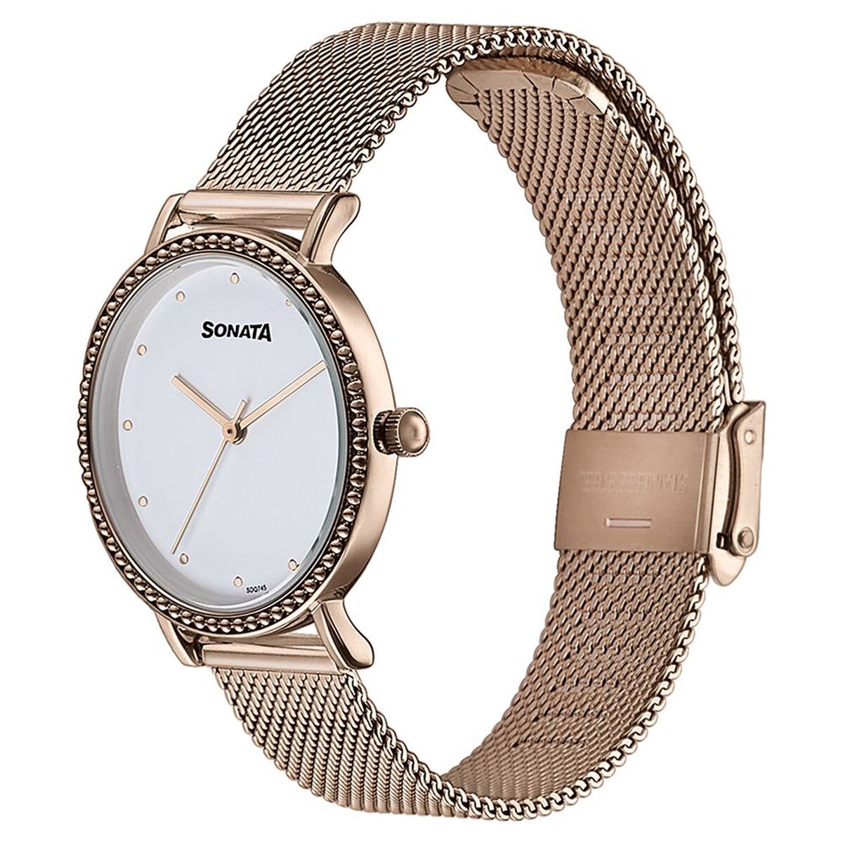 Sonata Quartz Analog White Dial Rose Gold Stainless Steel Strap Watch For Women 4