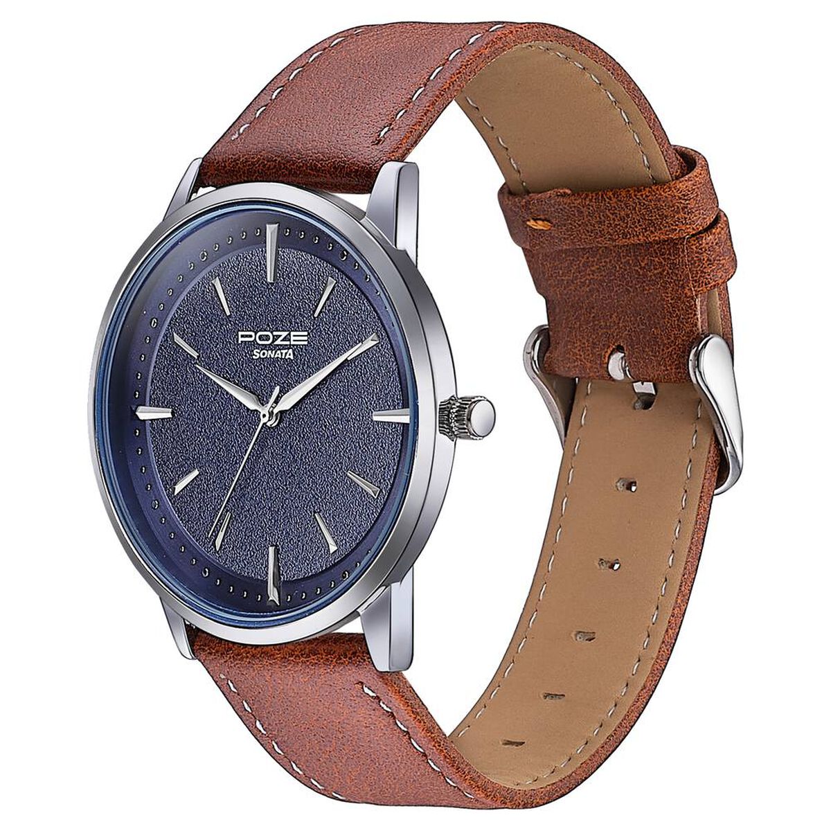 Sonata Poze Quartz Analog Blue Dial Leather Strap Watch For Men 5
