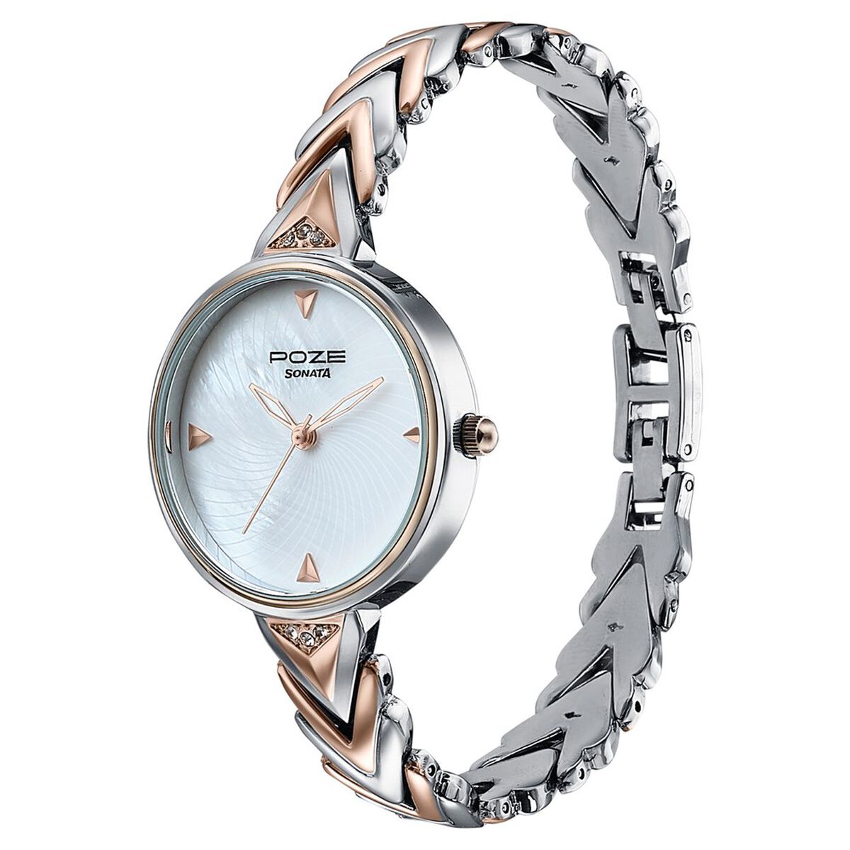 Poze By Sonata Quartz Analog Mother of Pearl Dial Two Toned Metal Strap Watch For Women 5