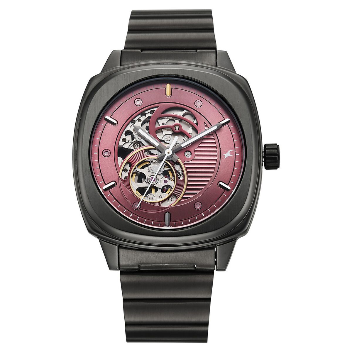 Fastrack Automatics Collection Pink Dial Grey Stainless Steel Strap Watch For Guys 1