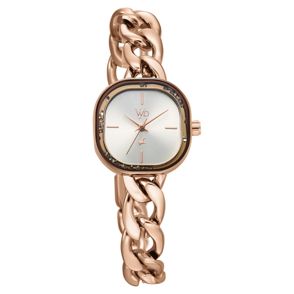 Vyb Starlet By Fastrack Quartz Analog Silver Dial Rose Gold Metal Strap Watch For Girls 2