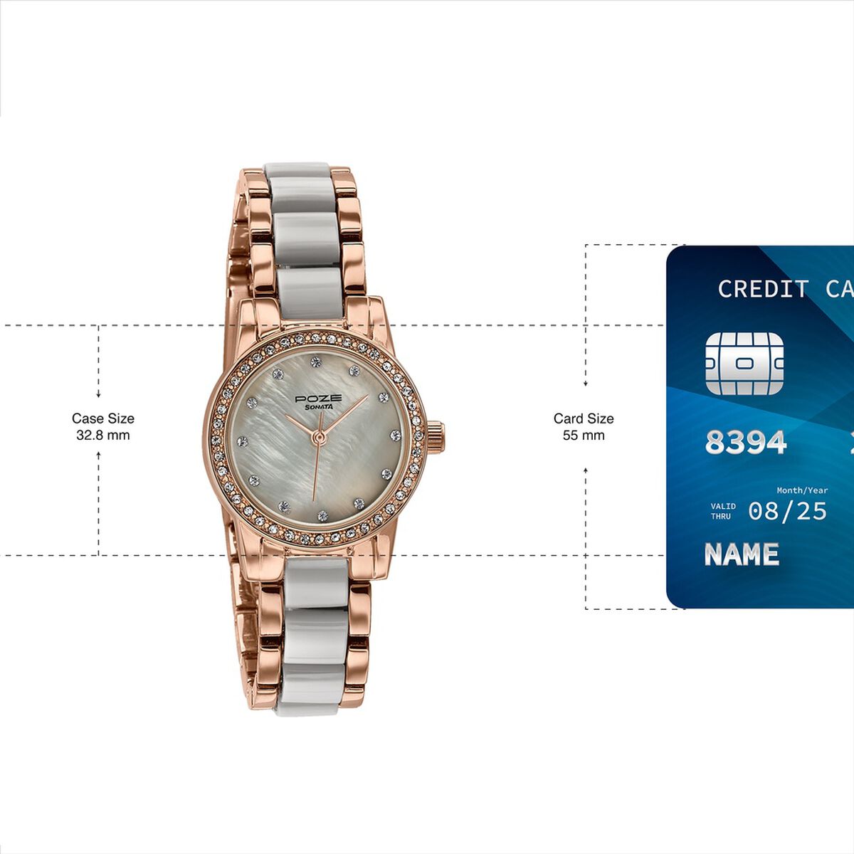 Sonata Poze Quartz Analog Beige Dial Two Toned Metal & Plastic Strap Watch For Women 4