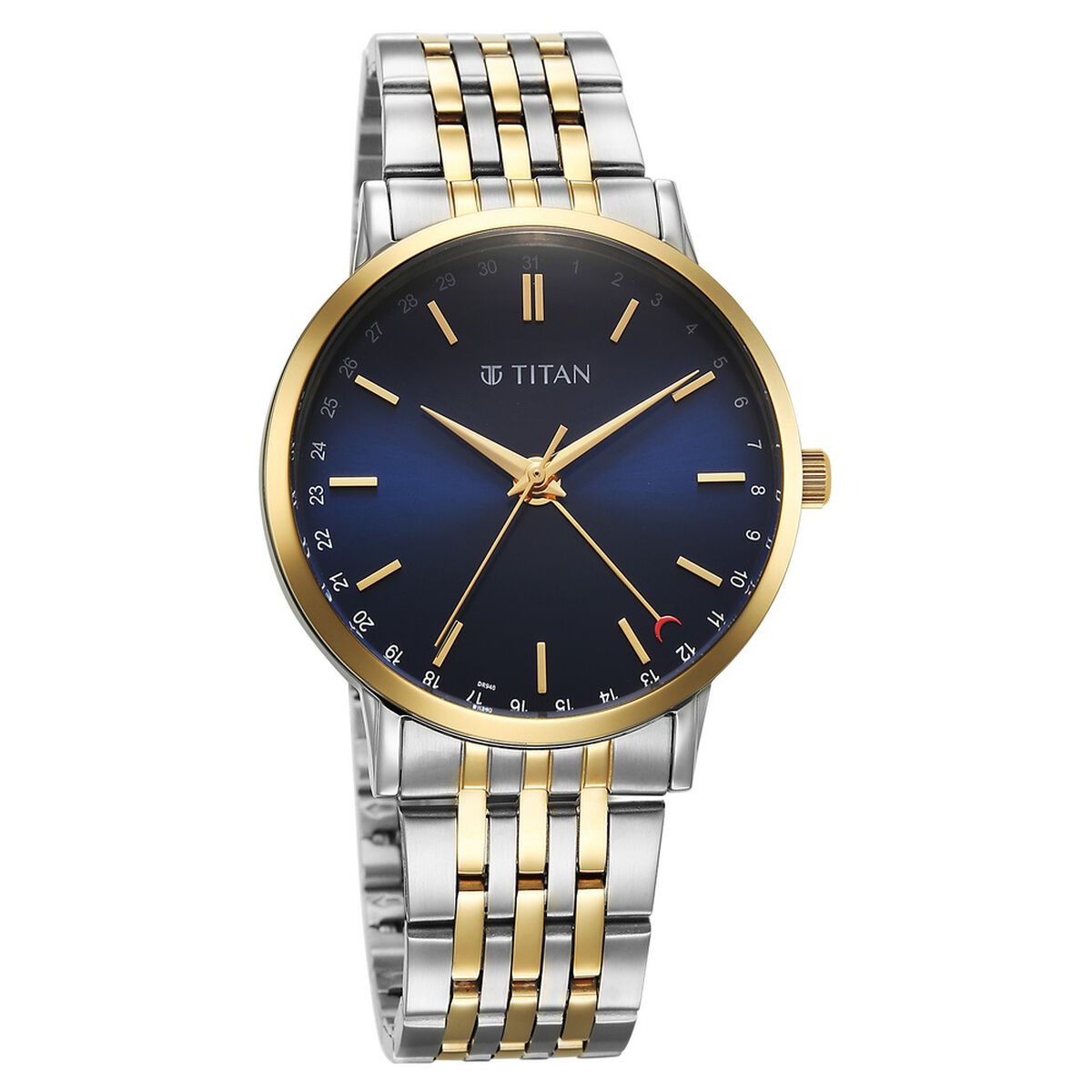 Titan Elegance Analog with Date by Hand and Blue Dial Stainless Steel Two Toned Strap Watch for Men 3