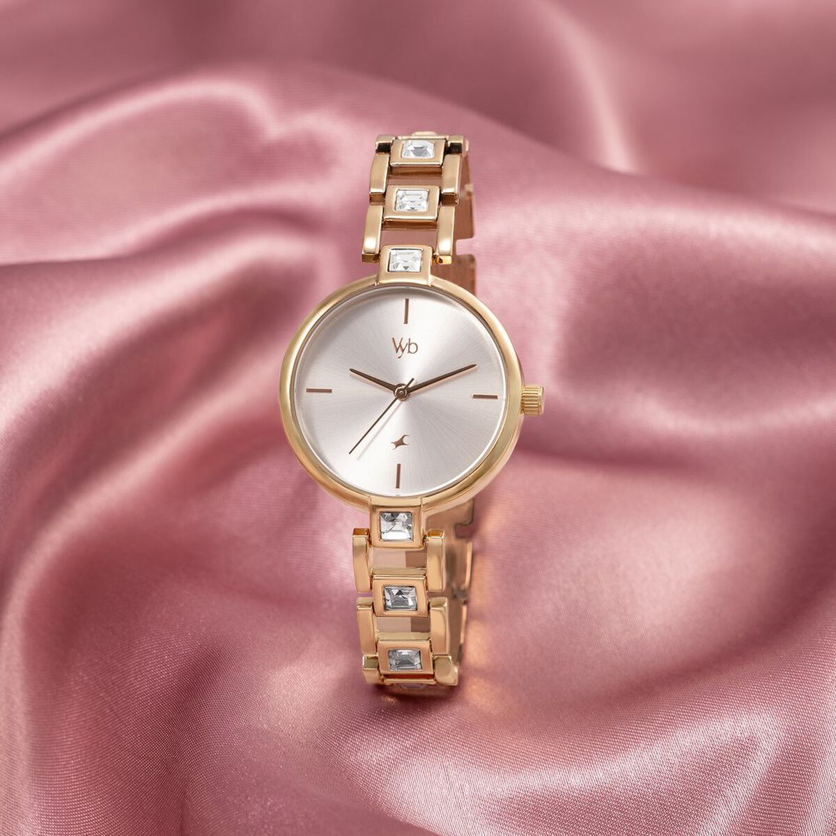 Vyb Manifester By Fastrack Quartz Analog Silver Dial Rose Gold Metal Strap Watch For Girls 1