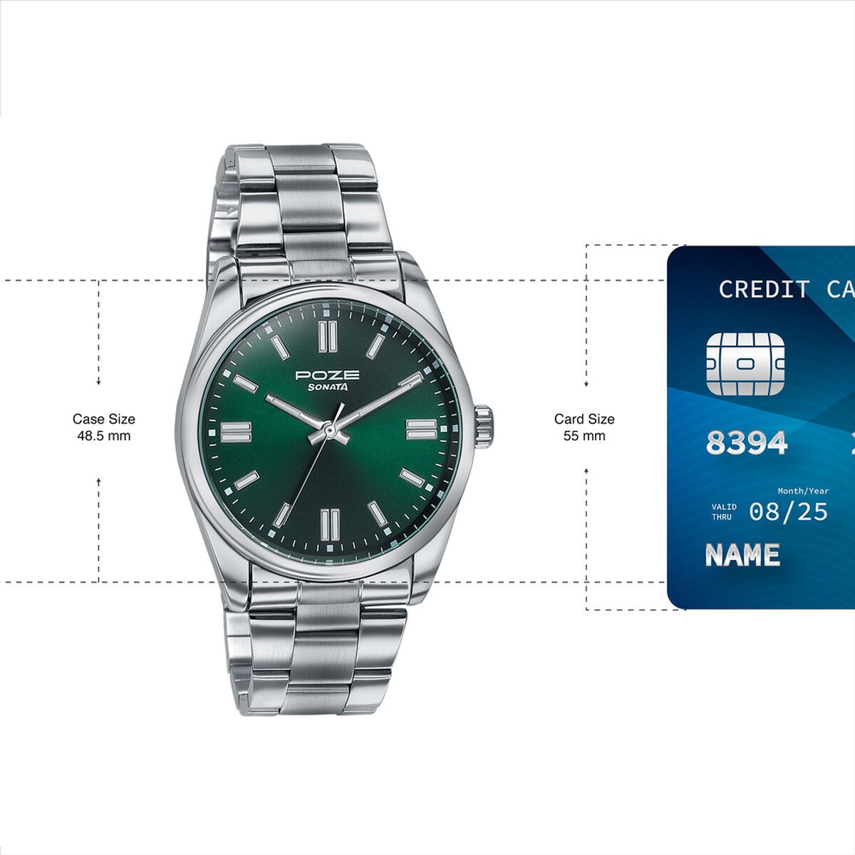 Sonata Poze Quartz Analog Green Dial Silver Stainless Steel Strap Watch For Men 4