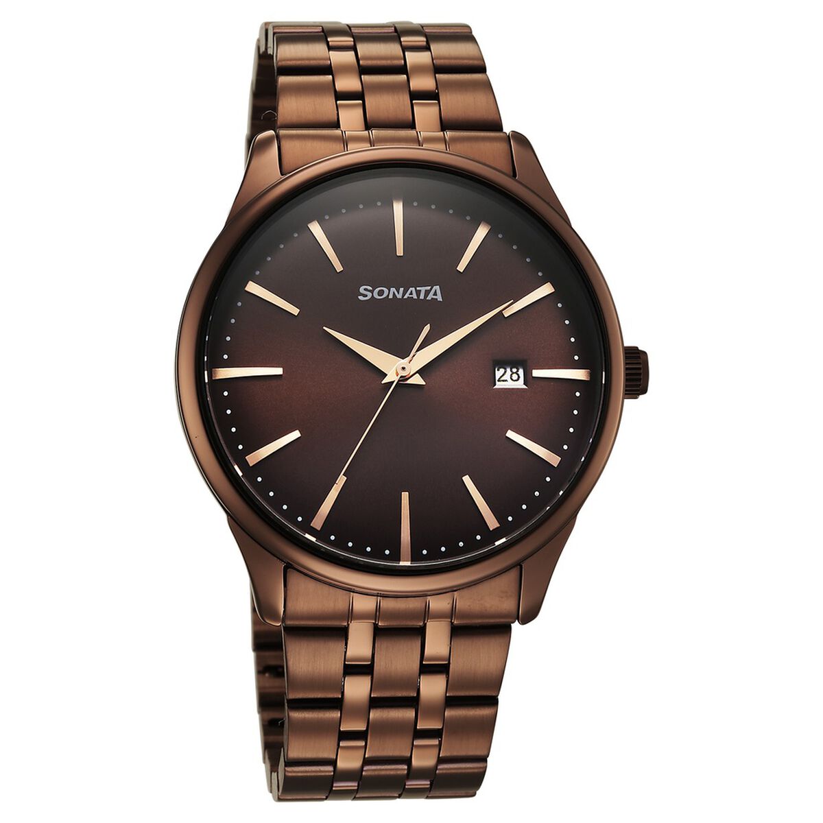 Sonata Eternia Quartz Analog with Date Brown Dial Metal Strap Watch For Men 1