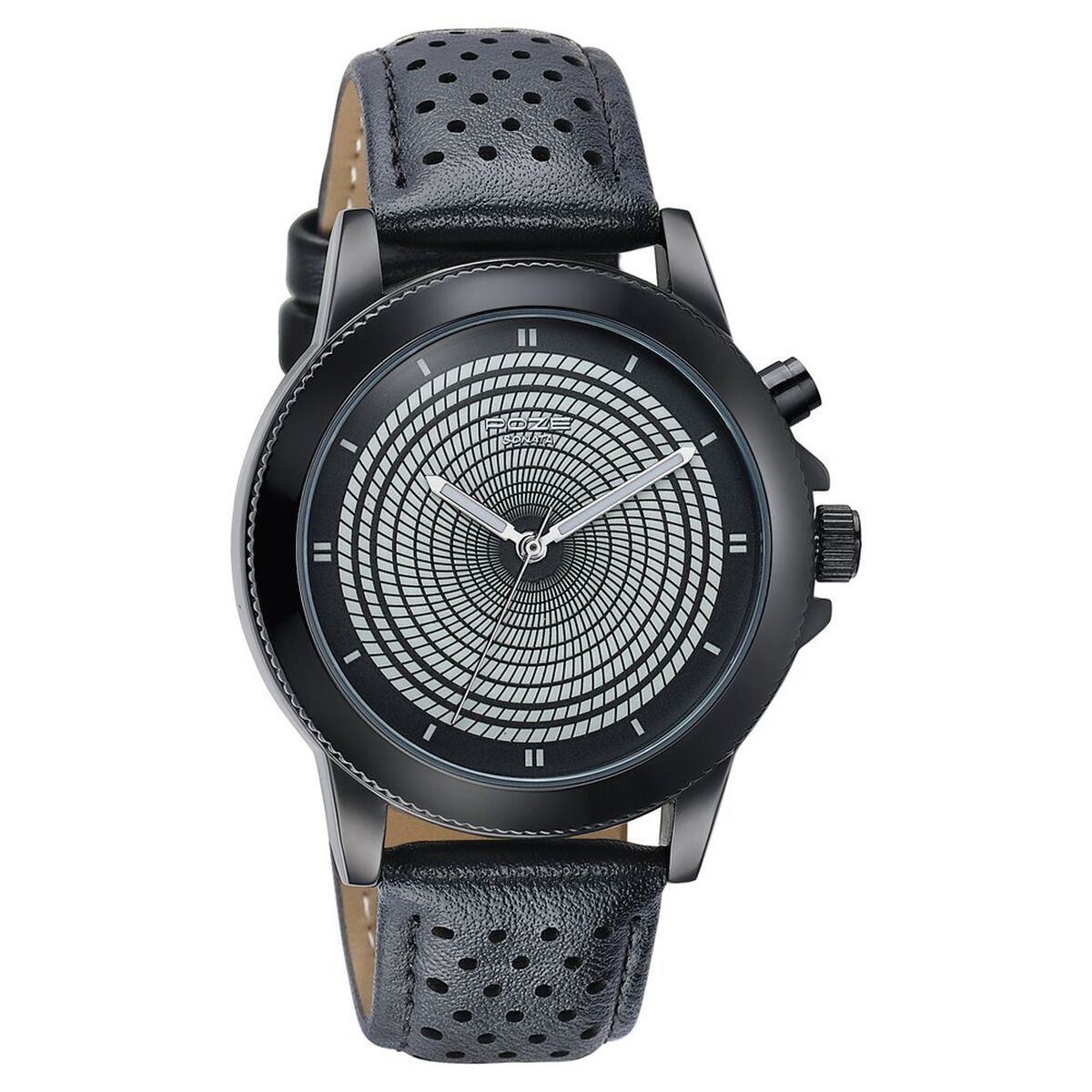Poze By Sonata Quartz Analog Black Dial Black PU Leather Strap Watch For Men 3