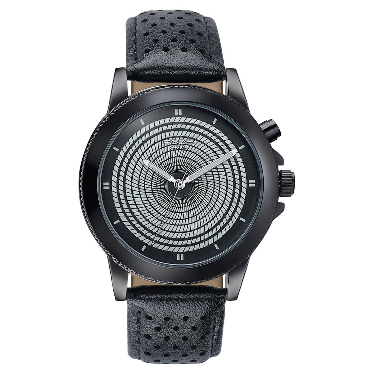 Poze By Sonata Quartz Analog Black Dial Black PU Leather Strap Watch For Men 2