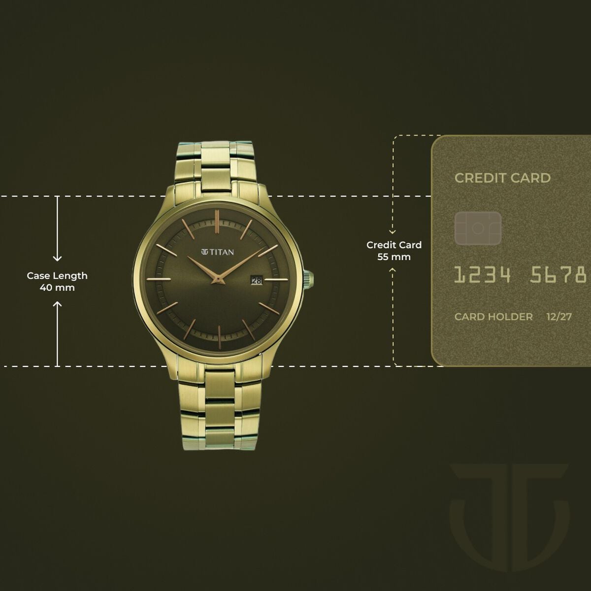 Titan Classique Slimline Green Dial Analog with Day and Date Stainless Steel Strap watch for Men 3