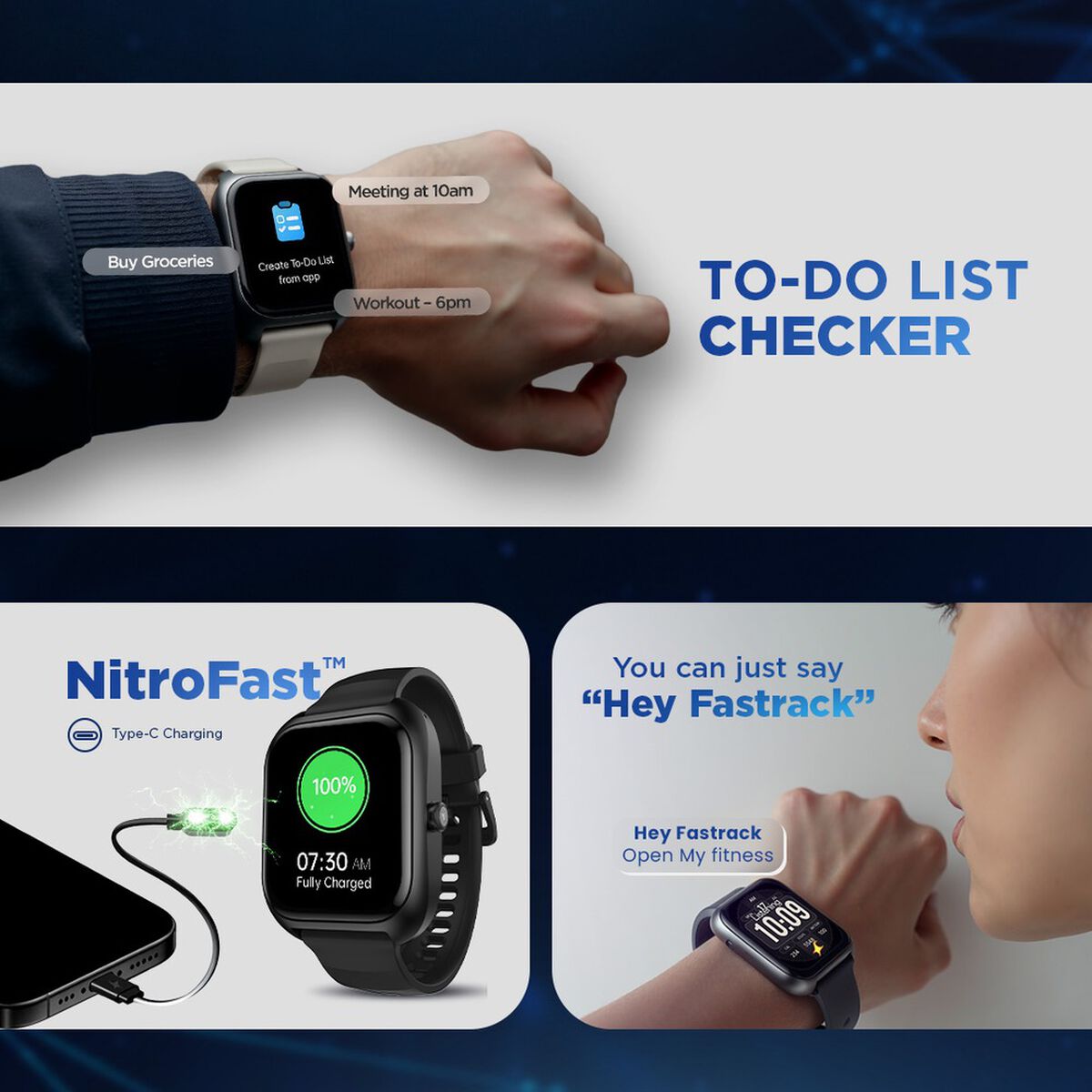 Fastrack VOX Plus - 4.69 cm Ultra Vu Display, IP68 Smartwatch, To do list, Offline Voice Commands, Functional Crown 2