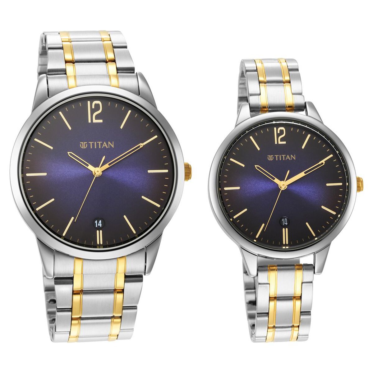 Titan Quartz Analog with Date Blue Dial Stainless Steel Strap Watch for Couple 1