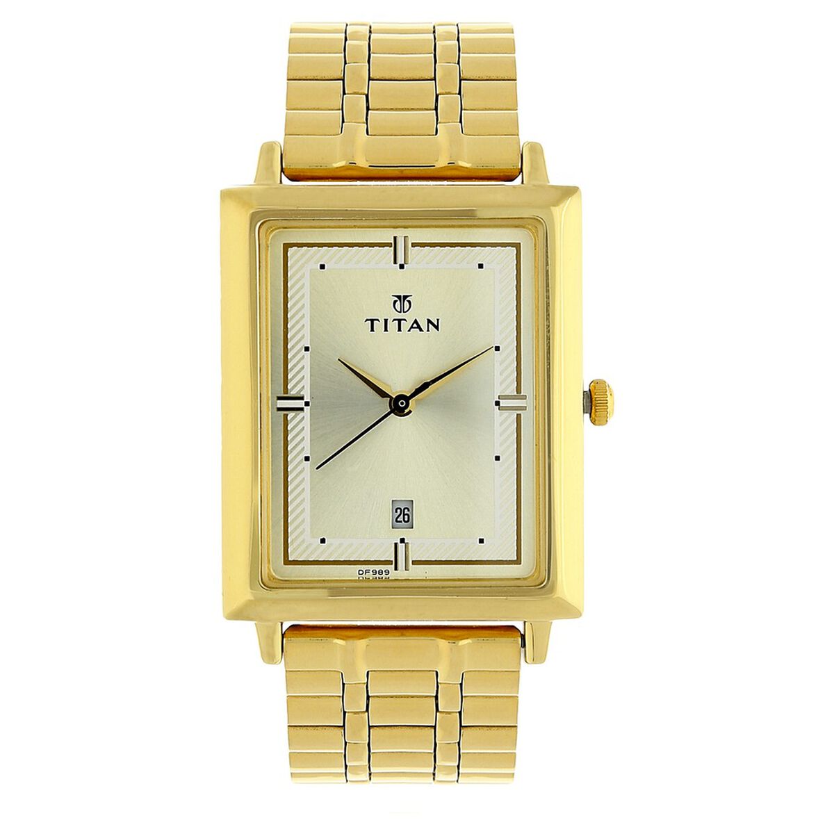 Titan Quartz Analog with Date Champagne Dial Golden Stainless Steel Strap Rectangular Shaped Watch For Men 2