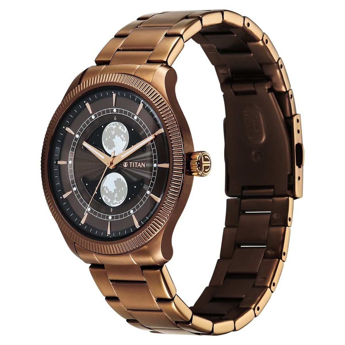Titan Stellar Analog with Dual Moon Phase and Brown Dial IP Bronze Stainless Steel Strap Watch for Men 5