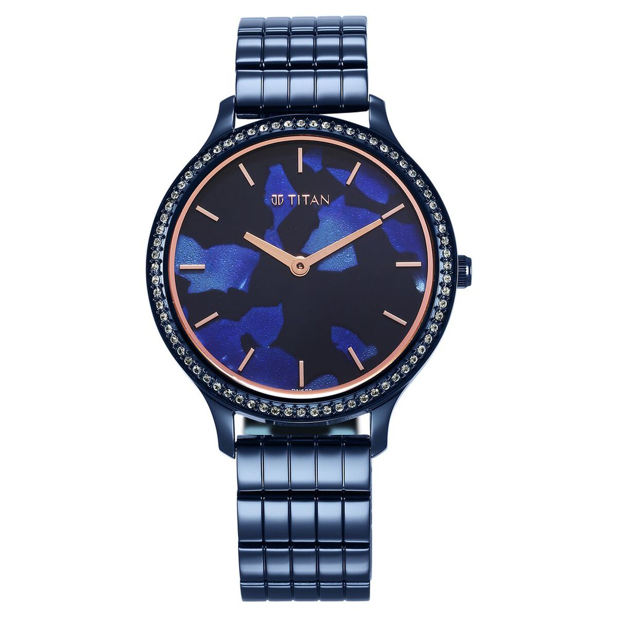 Titan Secluded Quartz Analog Blue Acetate Dial Stainless Steel Strap Watch For Women 1