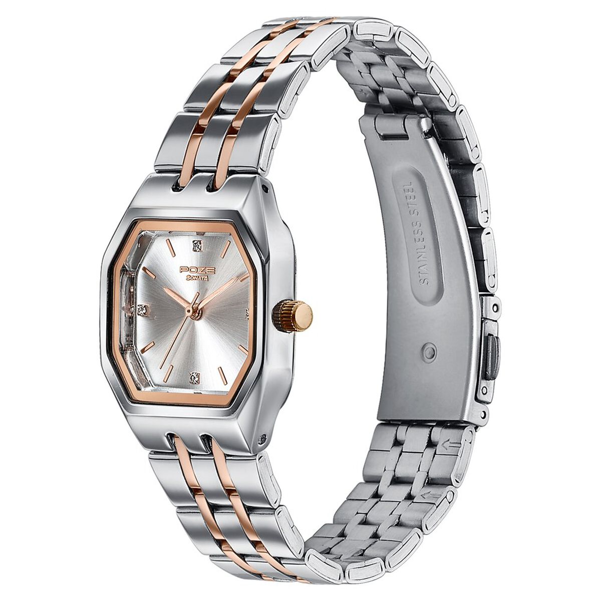 Poze By Sonata Quartz Analog Silver Dial Two Toned Metal Strap Watch For Women 5