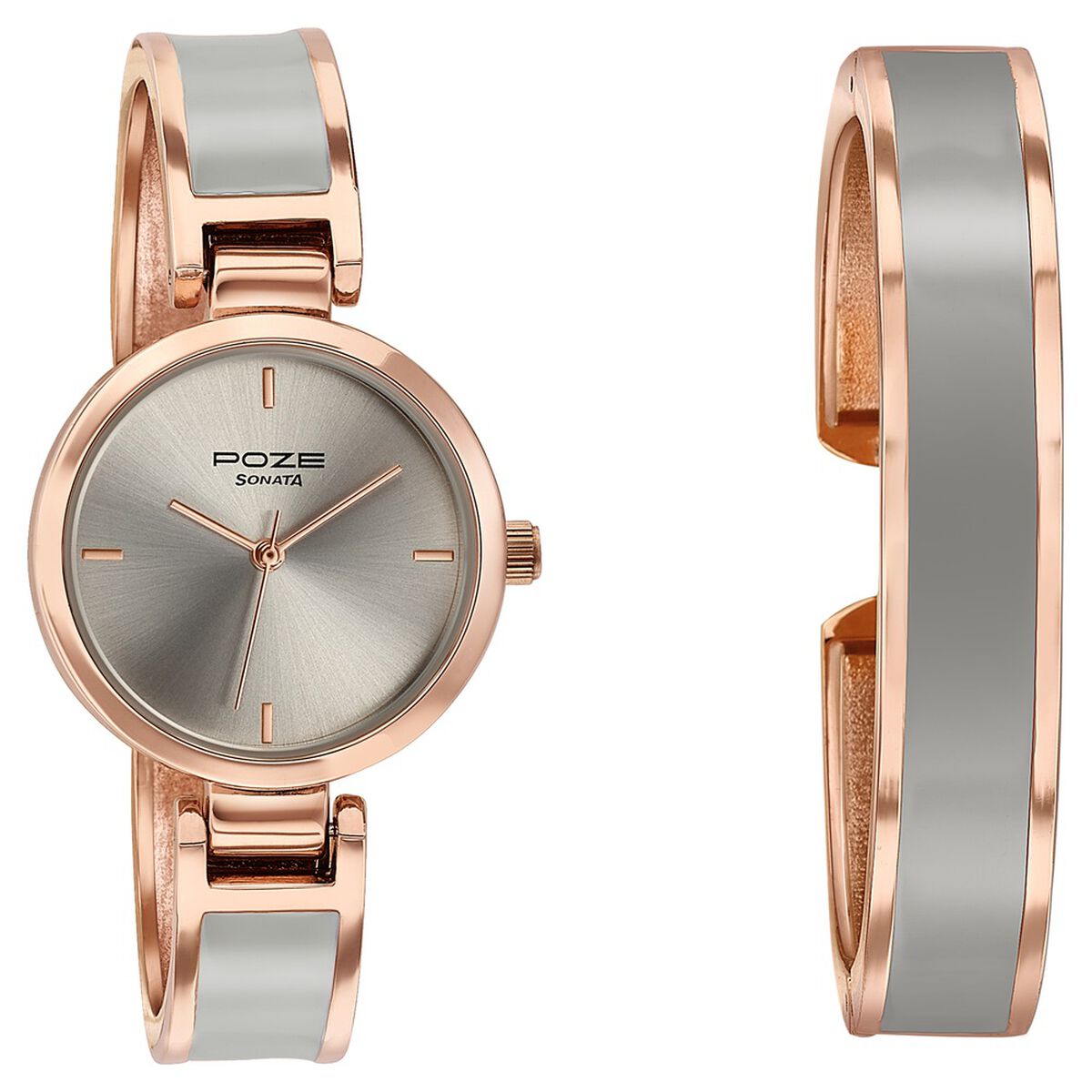 Sonata Poze Quartz Analog Grey Dial Two Toned Kada Strap Watch For Women 3