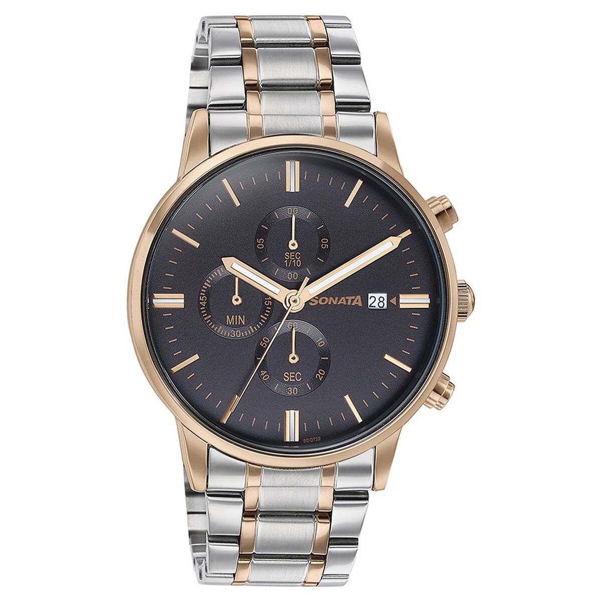 Sonata Quartz Multifunction Black Dial Two Toned Stainless Steel Strap Watch For Men 3