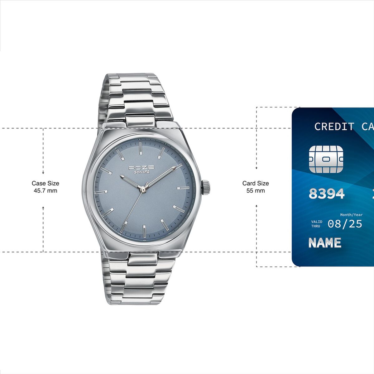 Sonata Poze Quartz Analog Blue Dial Silver Metal Strap Watch For Men 4