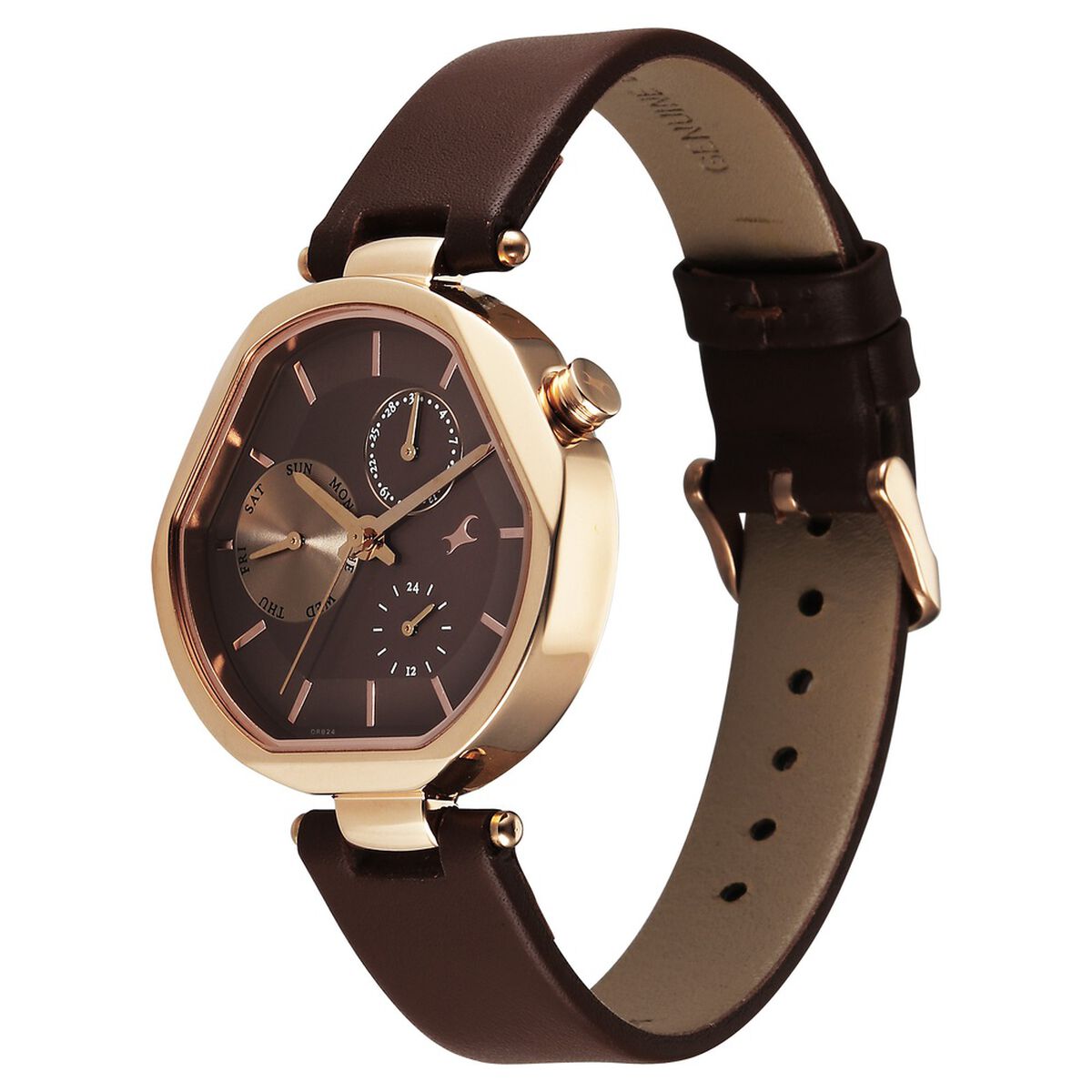 Fastrack Tick Tock Quartz Multifunction Brown Dial Leather Strap Watch For Girls 3