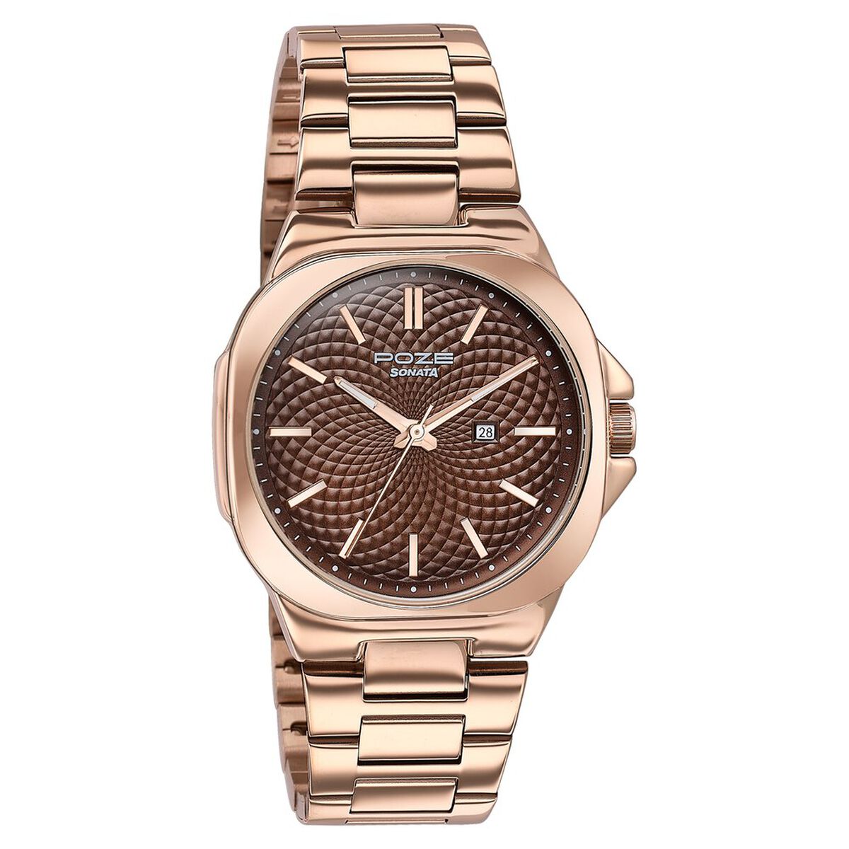 Sonata Poze Quartz Analog Brown Dial Rose Gold Colour Stainless Steel Strap Watch For Men 2