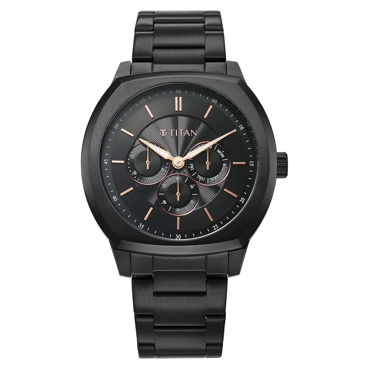 Titan Regalia Arc Analog with Day Date Second Subdial and Black Dial Black Stainless Steel Strap Watch for Men 2