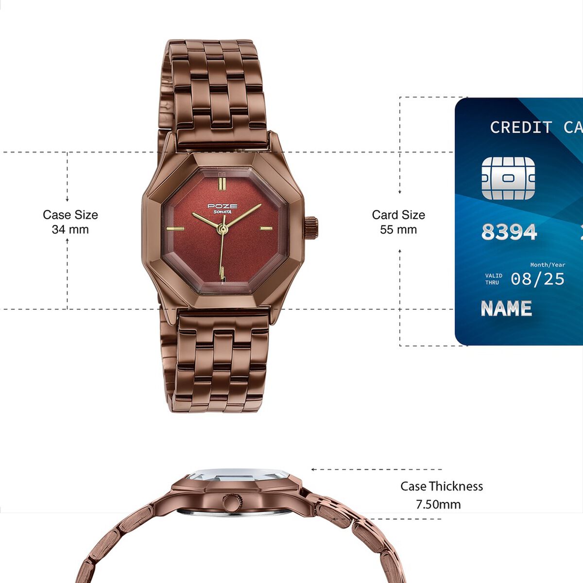 Poze By Sonata Quartz Analog Brown Dial Brown Metal Strap Watch For Women 4