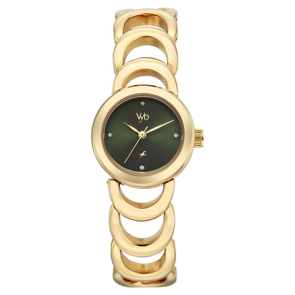 Vyb Bliss By Fastrack Quartz Analog Green Dial Golden Metal Strap Watch For Girls 1