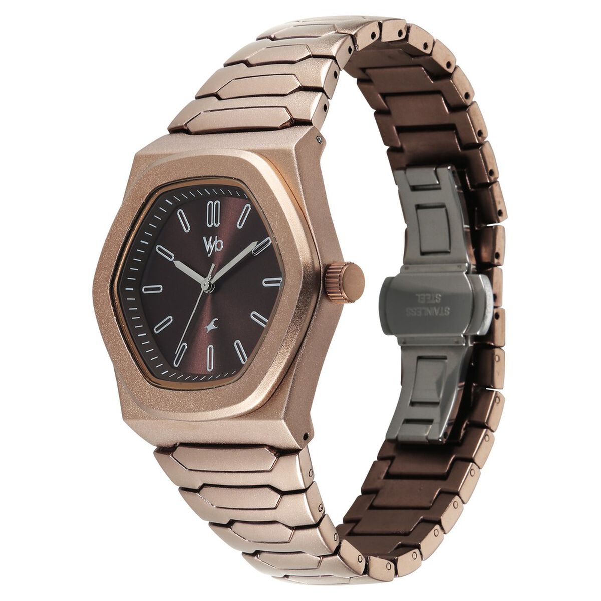 Vyb Limitless By Fastrack Quartz Analog Brown Dial Brown Metal Strap Watch For Guys 3