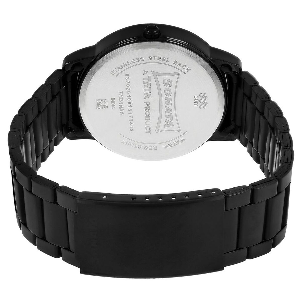 Sonata Quartz Analog with Day and Date Black Dial Stainless Steel Strap Watch for Men 5