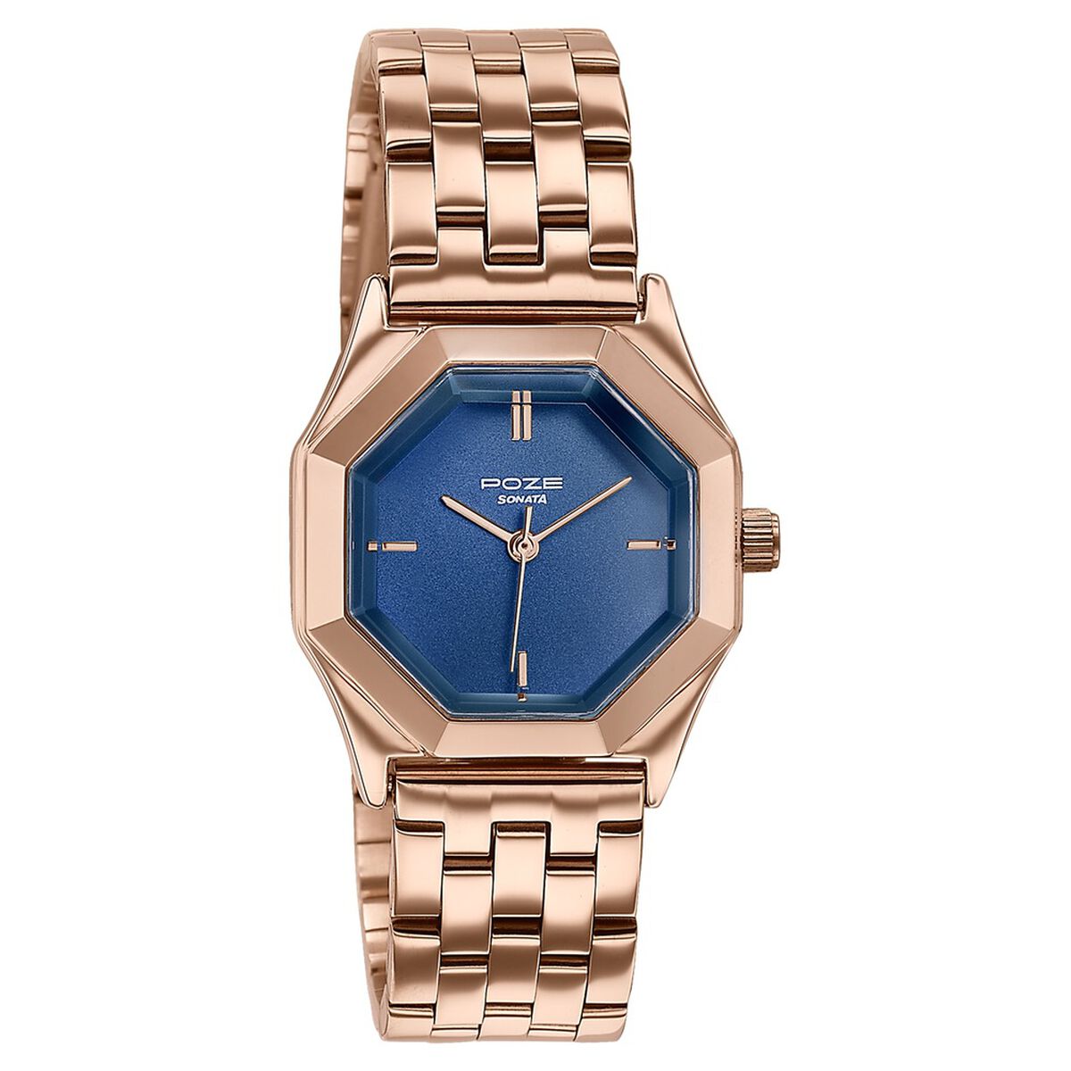 Poze By Sonata Quartz Analog Blue Dial Rose Gold Metal Strap Watch For Women 3