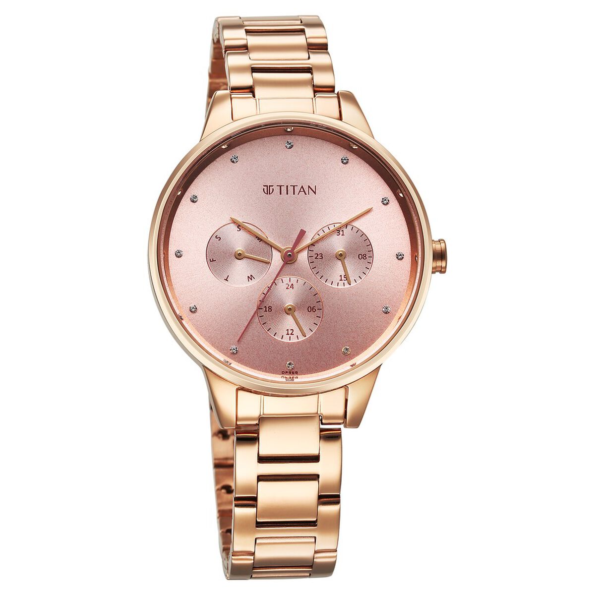 Titan Purple Razzle Dazzle Quartz Analog with Day and Date Pink Dial Rose Gold Stainless Steel Strap Watch For Women 3