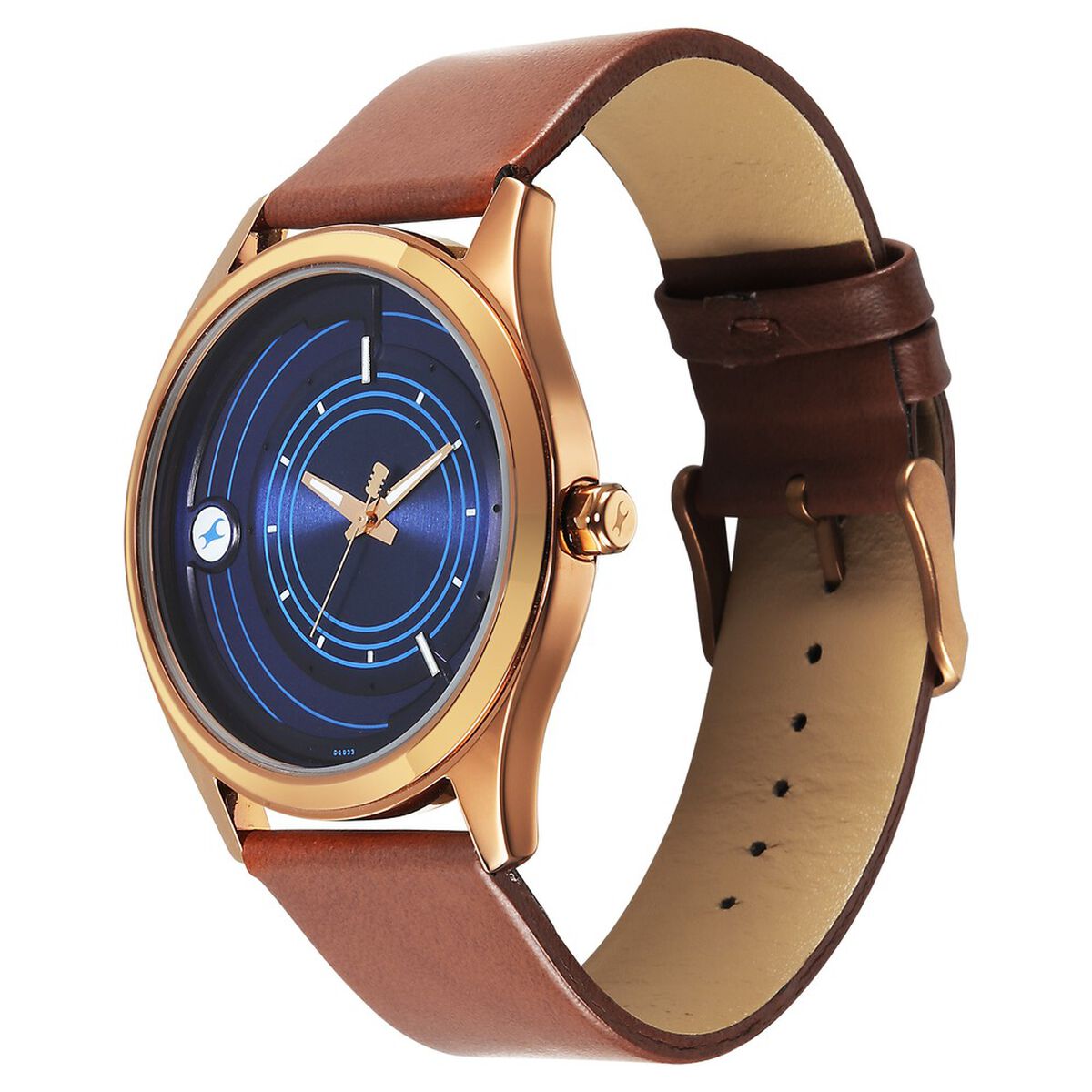 Fastrack Groove Quartz Analog Blue Dial Brown Leather Strap Watch For Guys 3