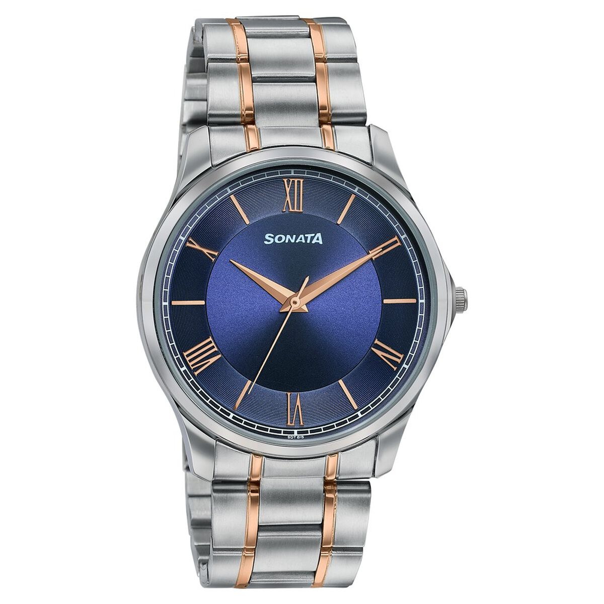 Sonata Traditional Essentials Blue Dial Silver & Rose Gold-Tone Stainless Steel Strap Watch 2