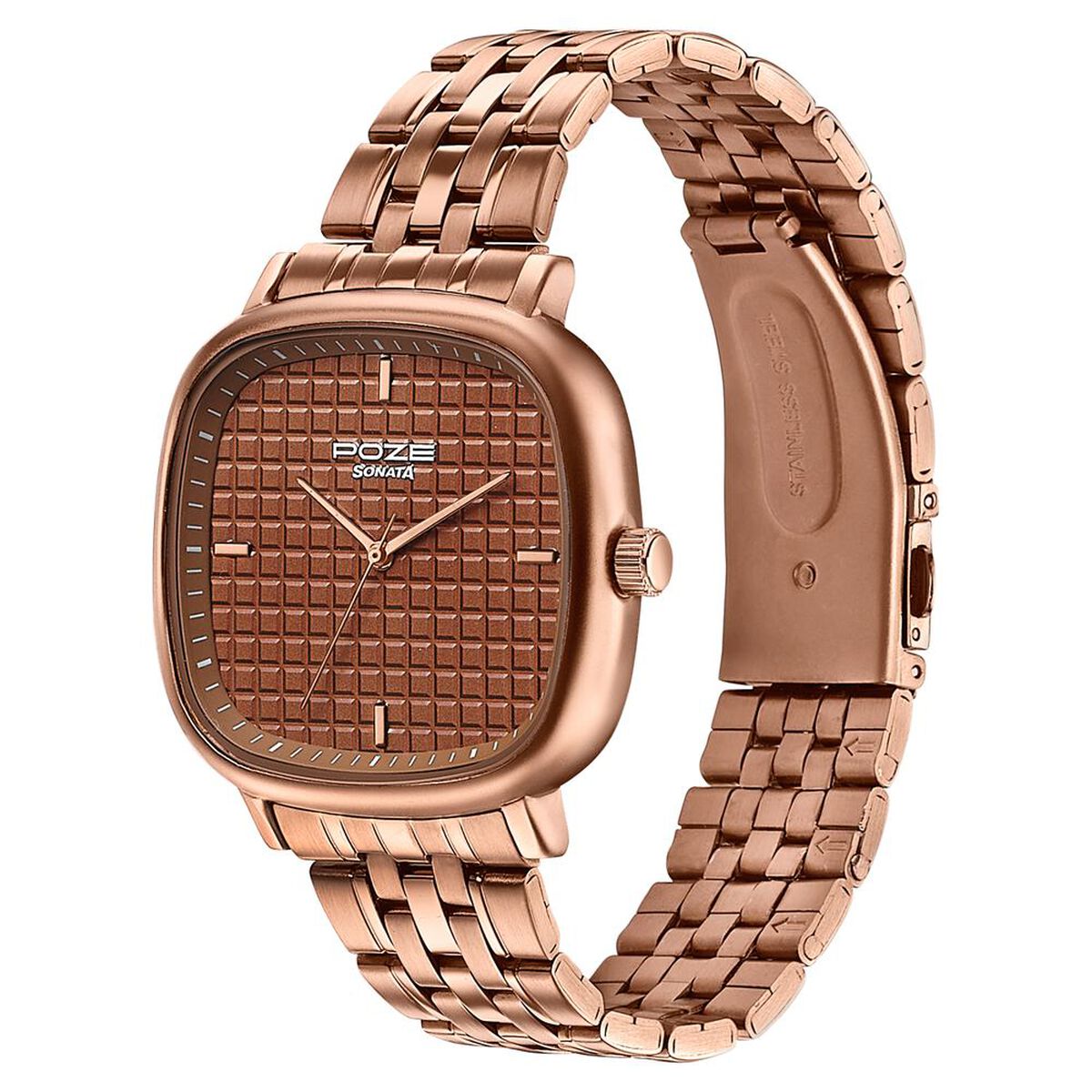 Sonata Poze Quartz Analog Brown Dial Brown Colour Stainless Steel Strap Watch For Men 5